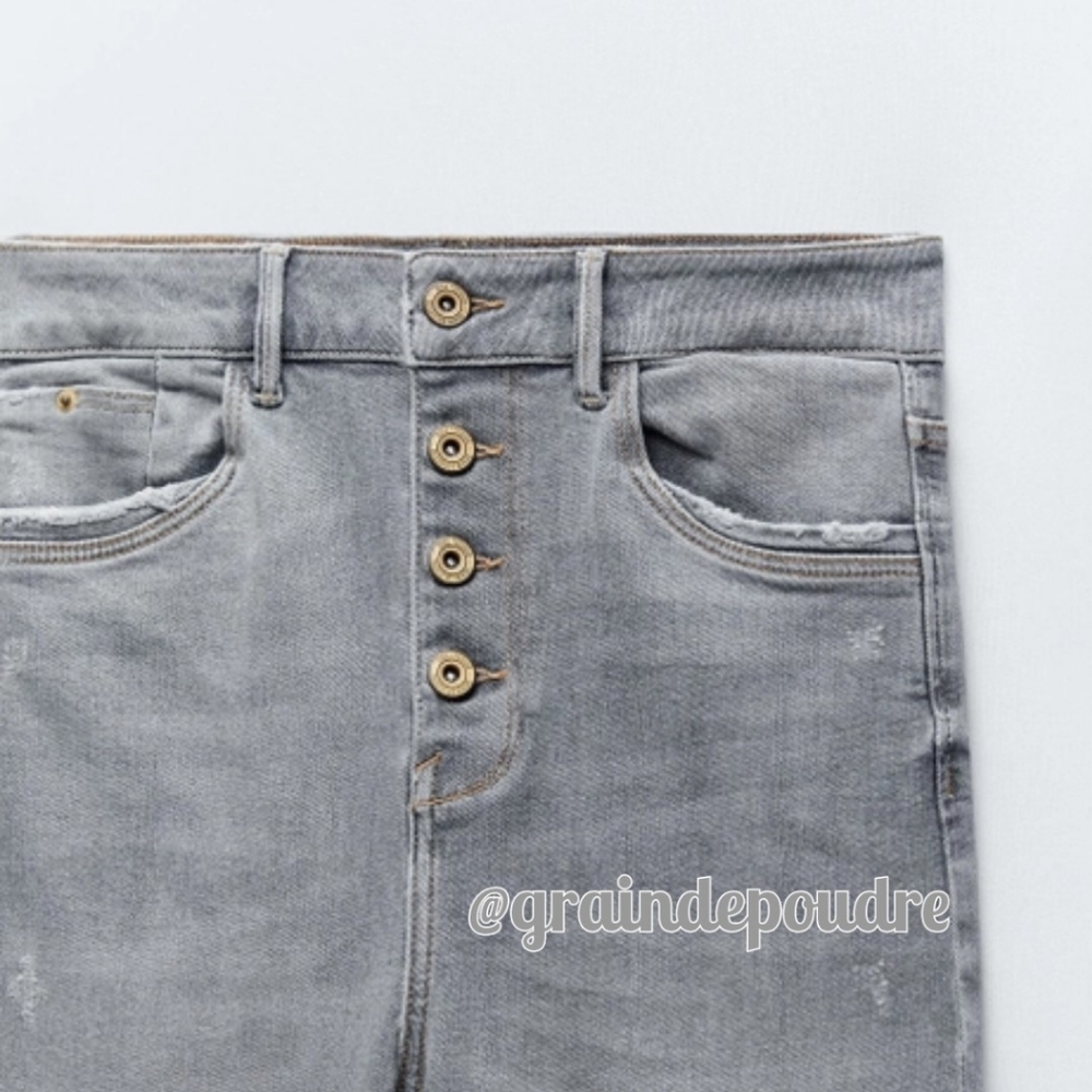 New! Zara Light Gray Button Fly Skinny Cropped Jeans 34 2 - Picture 3 of 3